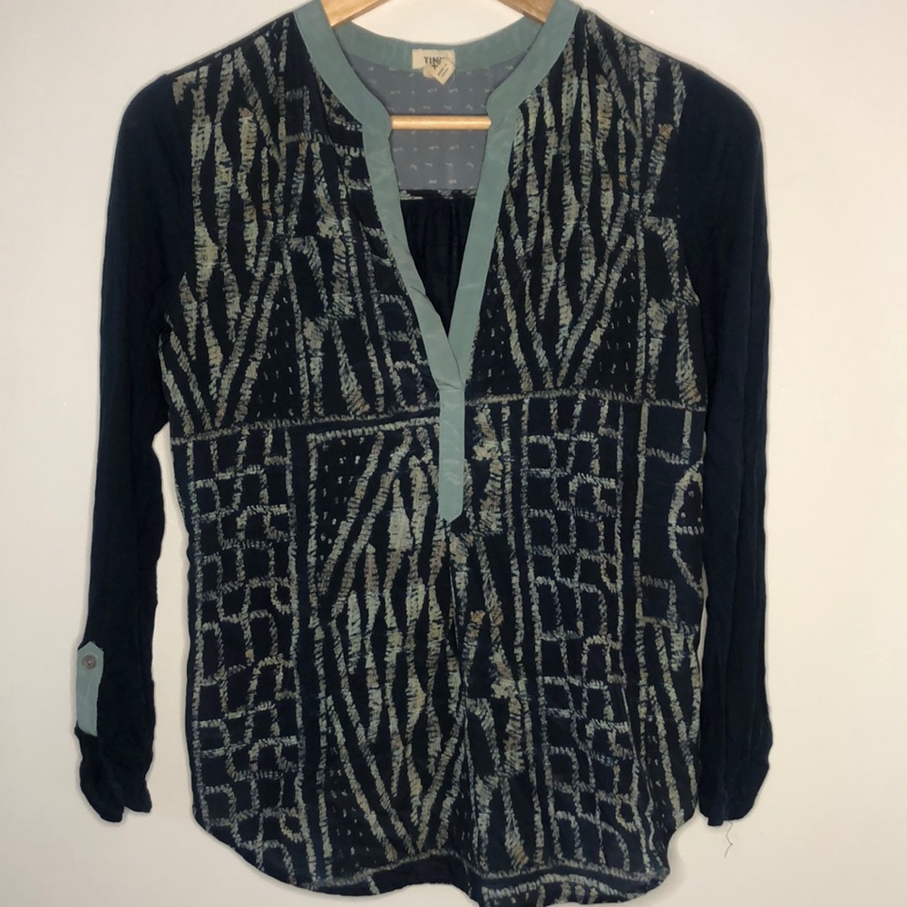 TINY blue batik long sleeve shirt